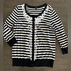 Talbots L 3/4 sleeve summer cardigan black and white